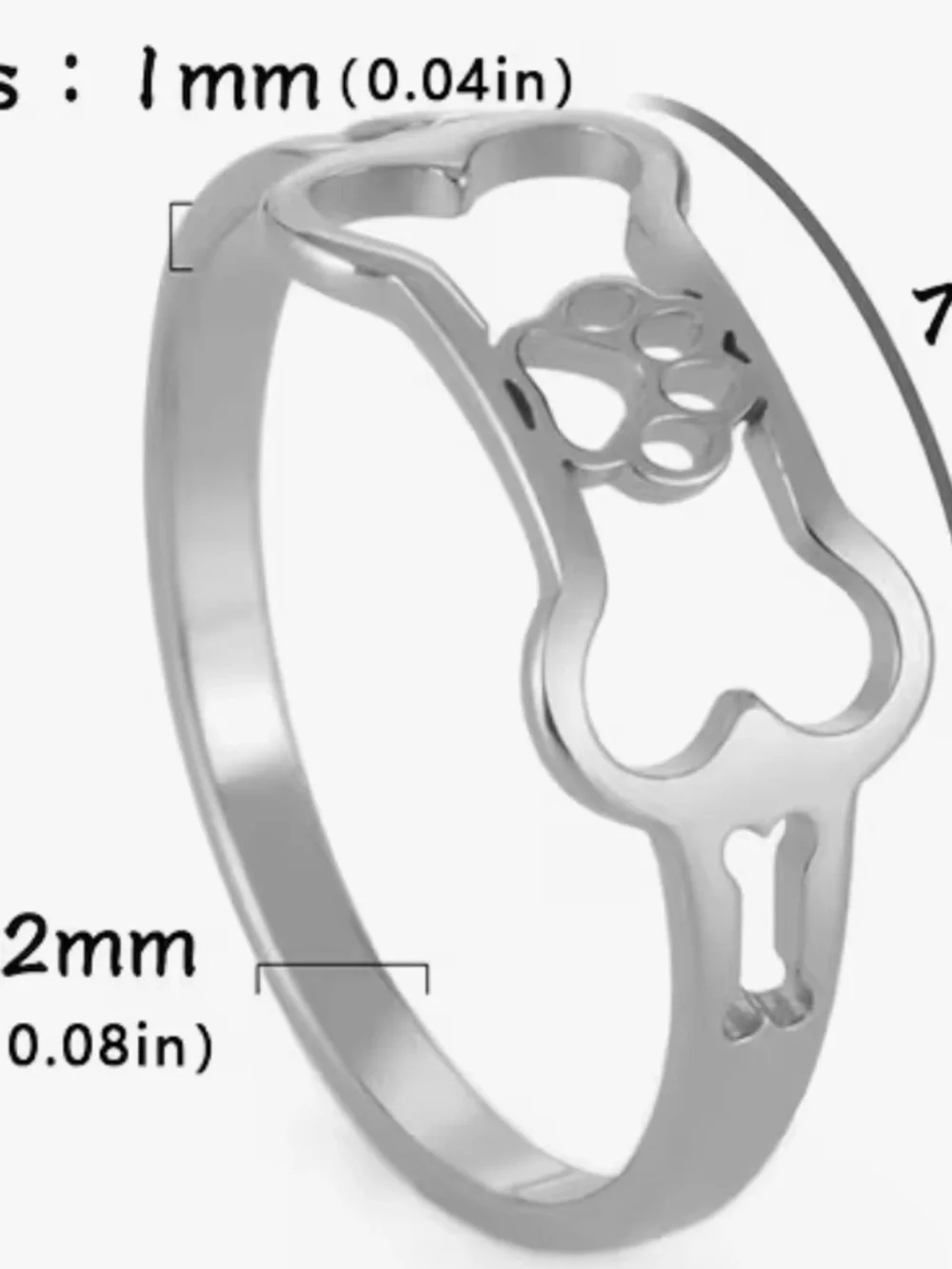 Stainless Steel Dog Bone & Paw Cutout Ring Size 6,7,8,9,10 NWT